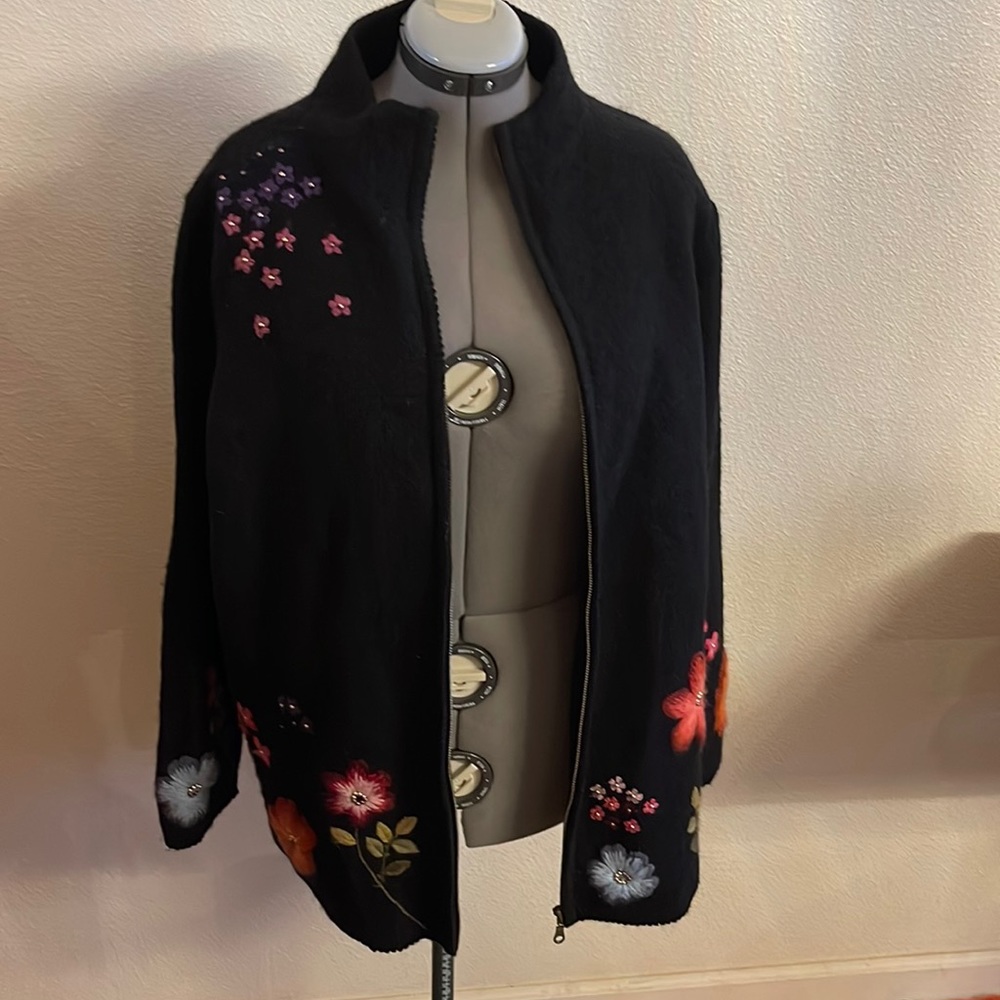 1Xl wool Jillian Jones Women’s zip Sweater 100% hand stitched lined-check photos